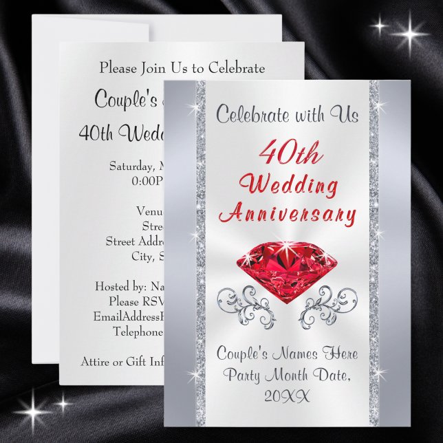 Atemberaubende Einladungen zum 40. Geburtstag von  (Personalised 40th wedding anniversary invitations. Ruby themed anniversary party. Ruby anniversary.)