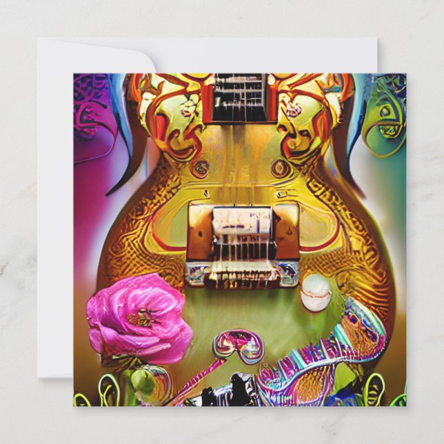 Atemberaubende elektrische Gitarre mit Rose Mitteilungskarte (Vorderseite)