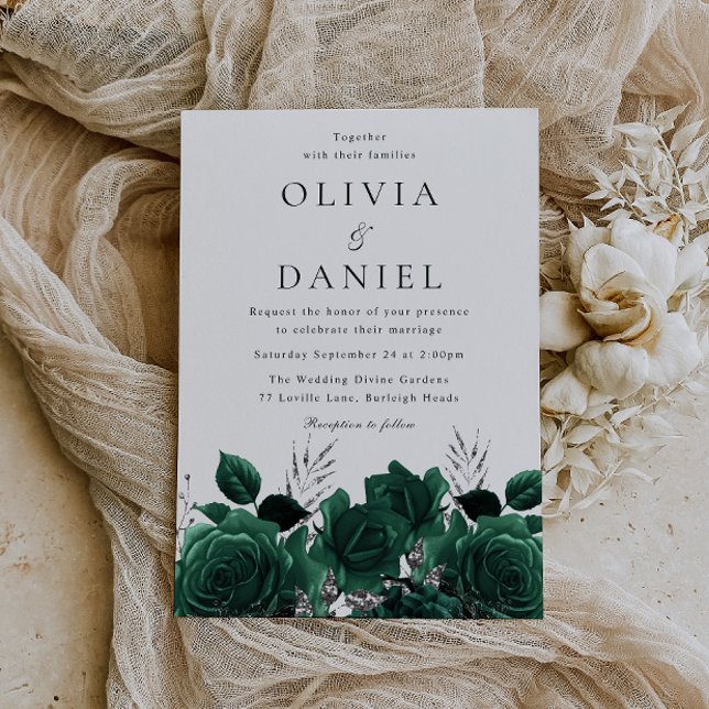 Atemberaubende Emerald Green Floral Wedding Einladung (Von Creator hochgeladen)