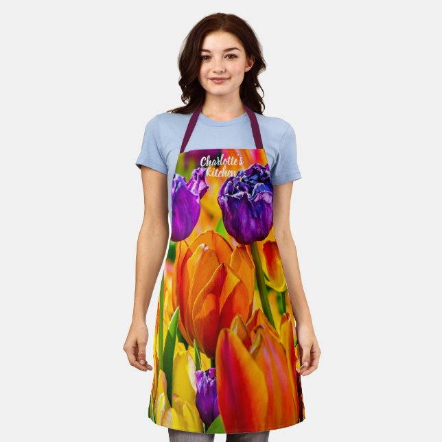 Atemberaubende Farben Schöne Tulip Blume Schürze (Getragen)