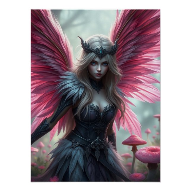 Atemberaubende Feathered Pink Fairy Art Poster (Vorderseite)