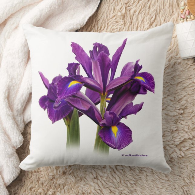 Atemberaubende florale holländische Iris Lila Sens Kissen (Decke)