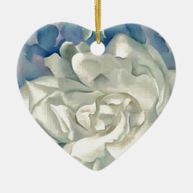 Atemberaubende Georgia O'Keefe weiße Rose und Keramikornament (Vorne)