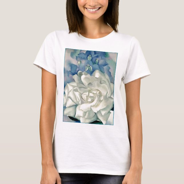 Atemberaubende Georgia O'Keefe weiße Rose und T-Shirt (Vorderseite)