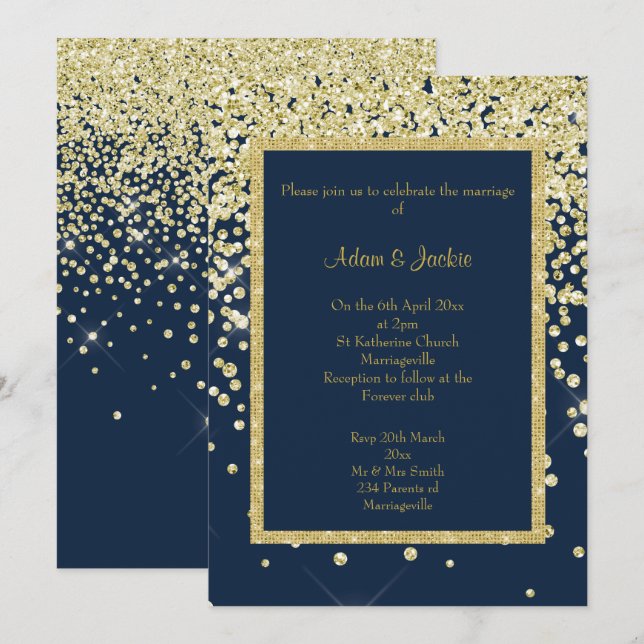 ATEMBERAUBENDE GOLD SPARKLE WEDING CUSTOM EINLADUNG (Vorne/Hinten)