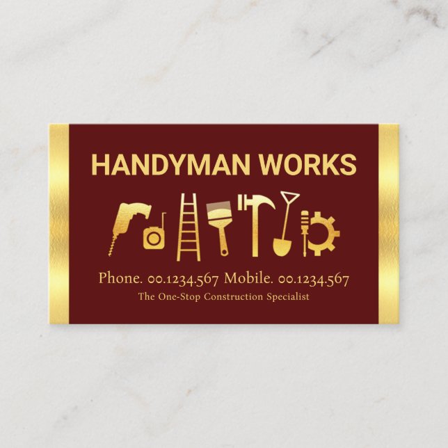 Atemberaubende Handyman-Tools mit goldenen Streife Visitenkarte (Vorderseite)