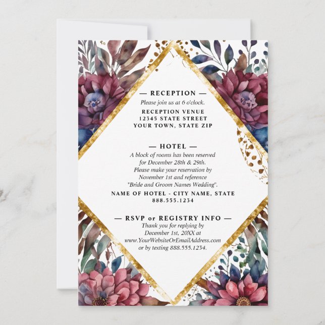 Atemberaubende Hochzeit von Jewel Toned Peony Einladung (Rückseite)