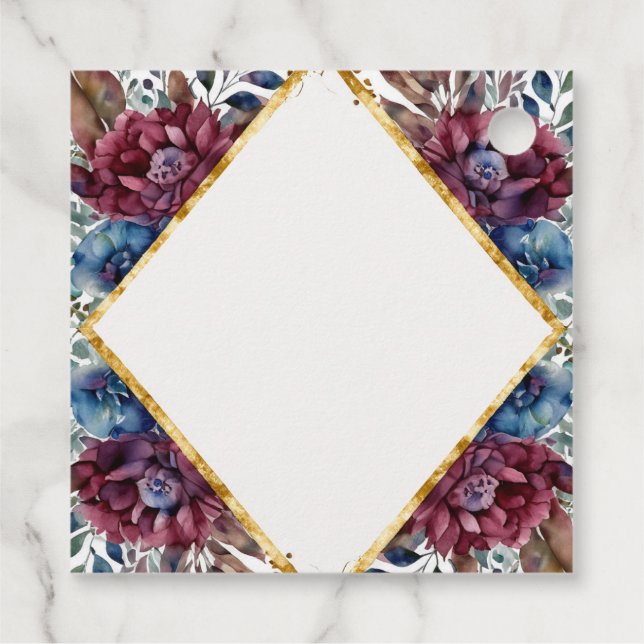Atemberaubende Hochzeit von Jewel Toned Peony Geschenkanhänger (Rückseite)