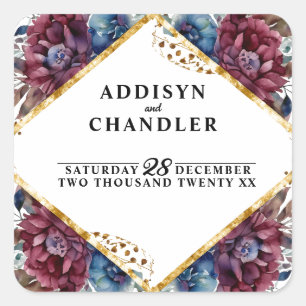 Atemberaubende Hochzeit von Jewel Toned Peony Quadratischer Aufkleber