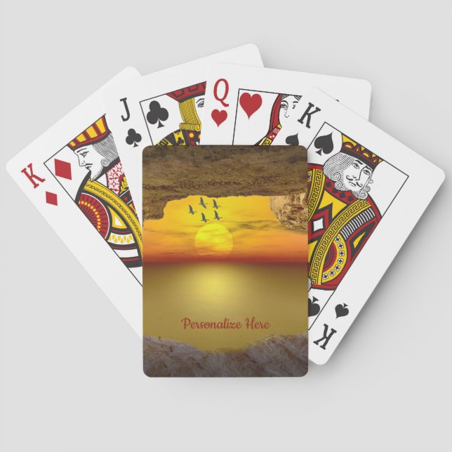 Atemberaubende Illustration der Meeresbucht und de Spielkarten (Rückseite)