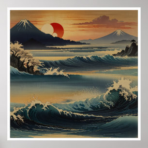 atemberaubende japanische Berge Wasserfarben-Wandk Poster