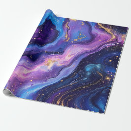 Atemberaubende Lila Blue Magenta Gold Galaxie Geschenkpapier