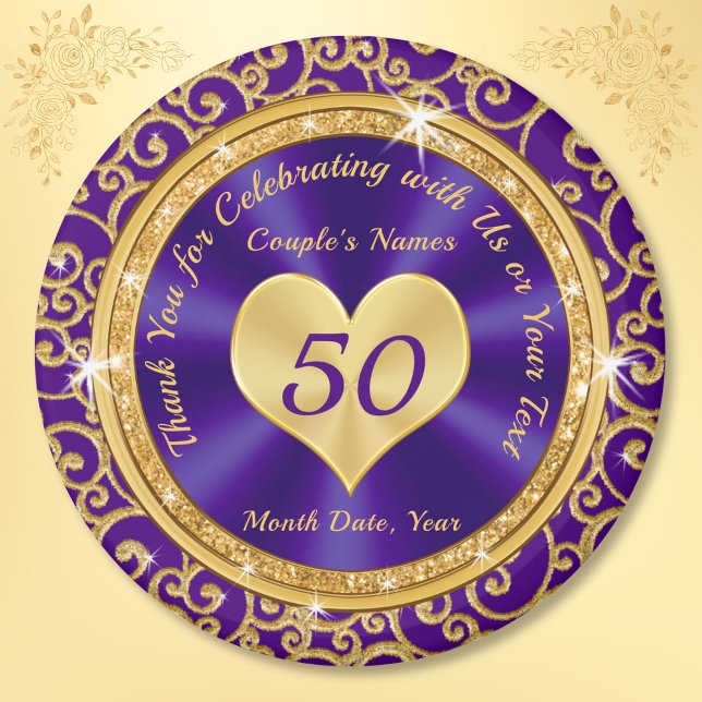Atemberaubende Lila Gold 50-jährige Gastgeschenke Magnet (50 year anniversary party favors. Golden wedding anniversary ideas for parents. Purple Gold Favors.)