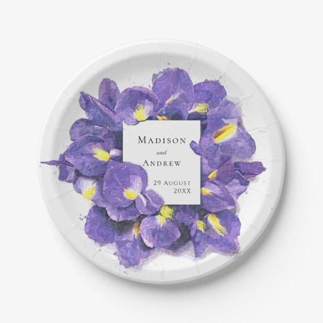 Atemberaubende Lila Irisfarben-Blumenhochzeit Pappteller (Vorderseite)