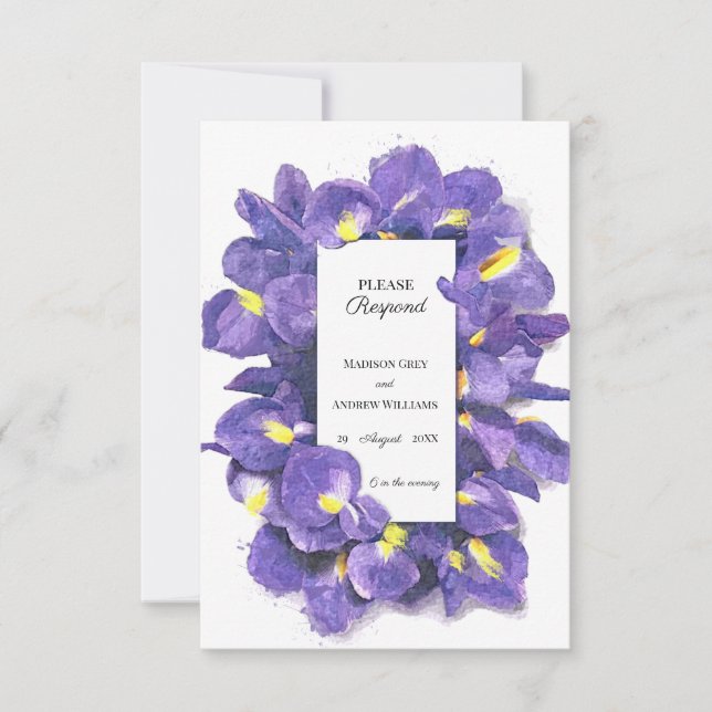 Atemberaubende Lila Irisfarben-Blumenhochzeit RSVP Karte (Vorderseite)
