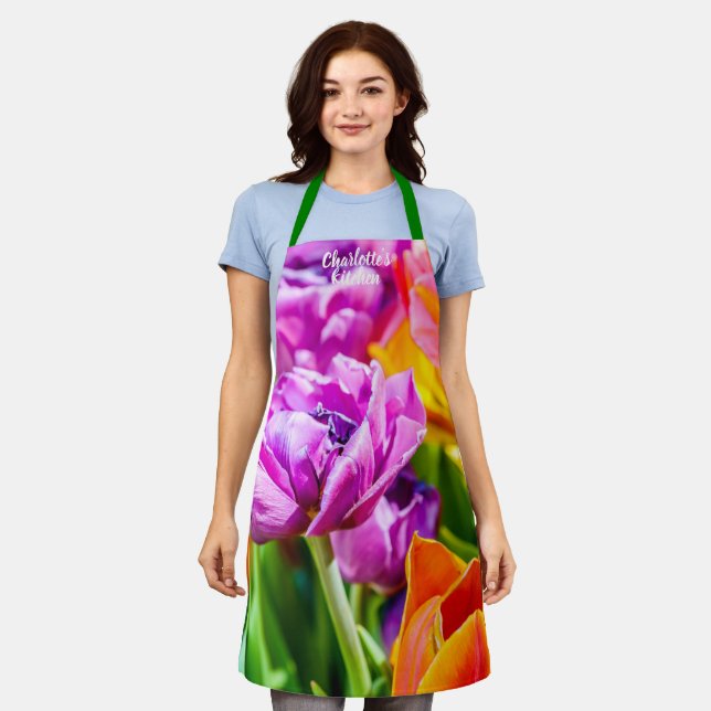 Atemberaubende Lila Parrot Tulip Blume Schürze (Getragen)