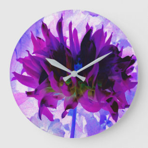 Atemberaubende lila und schwarze Kaktus-Dahlie Große Wanduhr