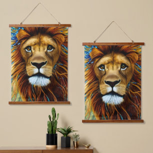 Atemberaubende Lion Wandteppich Mit Holzrahmen