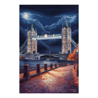 Atemberaubende Londoner Nachtszene mit Leuchtturm Fotodruck