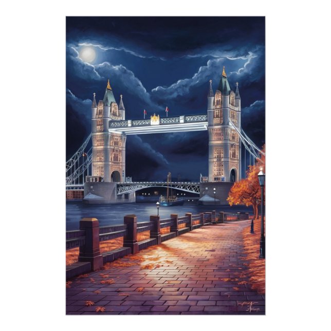 Atemberaubende Londoner Nachtszene mit Leuchtturm Fotodruck (Vorne)