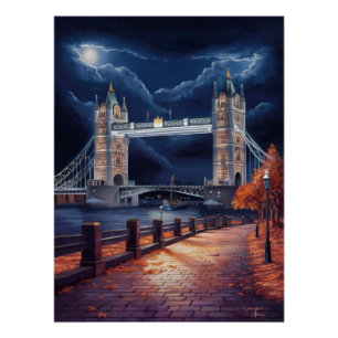 Atemberaubende Londoner Nachtszene mit Leuchtturm Poster