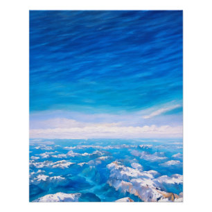 Atemberaubende Luftsicht auf schneebedeckte Berge Poster