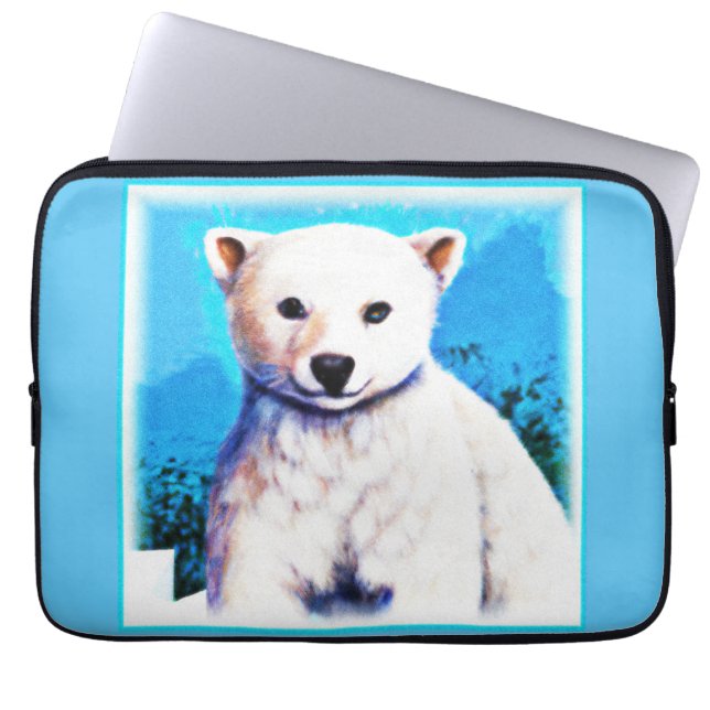 Atemberaubende Malerei eines Eisbärenkubs. Jetzt k Laptopschutzhülle (Vorderseite)
