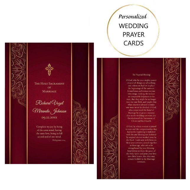 Atemberaubende Maroon Gold Katholische Hochzeitska Platzkarte (Von Creator hochgeladen)