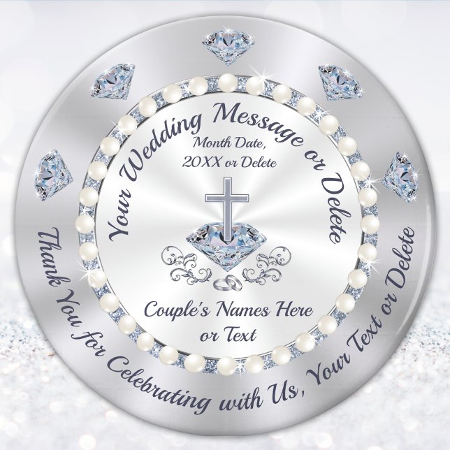 Atemberaubende Personalisierte, Christliche Gastge Magnet (Christian wedding favors for Guests. Diamond Theme Christian Wedding Ideas. Silver and White. Cross )