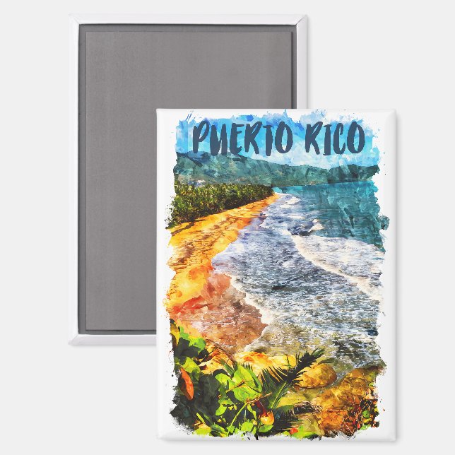 Atemberaubende Puerto Rico Wasserfarben Strand Lan Magnet (Vorderseite/Rückseite)
