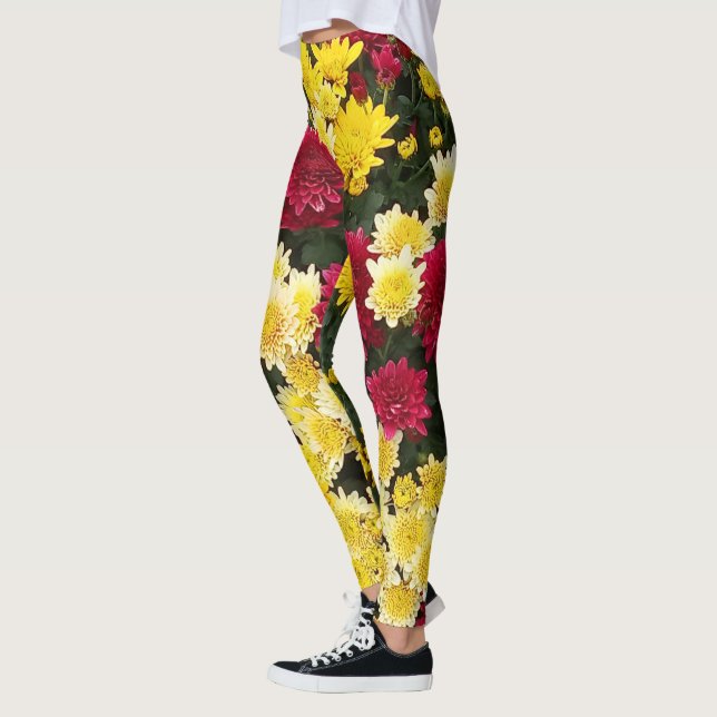 Atemberaubende Red Gold Herbst Chrysanthema Blume Leggings (Links)