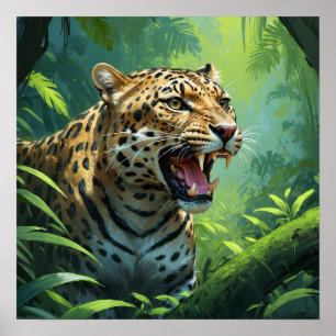 Atemberaubende Roaring Leopard Malerei Wildlife Poster