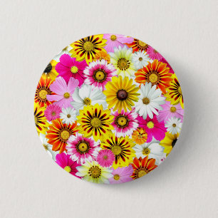 Atemberaubende, rosa gelbe Blütenmuster Button