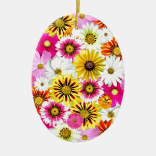 Atemberaubende, rosa gelbe Blütenmuster Keramik Ornament