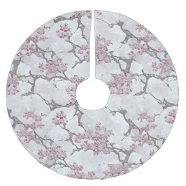 Atemberaubende Rosa- und Silberkirschblüten Polyester Weihnachtsbaumdecke