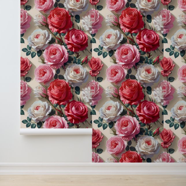 Atemberaubende Rose Blossom Peel und Stick Tapete (Anwendung)
