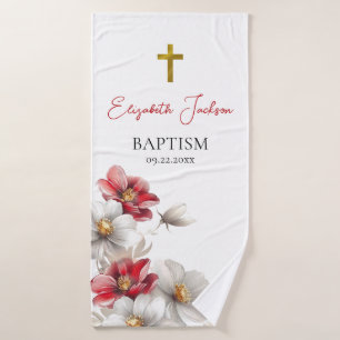 Atemberaubende Rot-Weiß-Blume Orthodoxe Taufen Ges Badehandtuch
