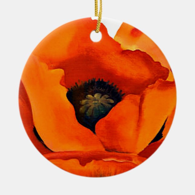 Atemberaubende rote Mohnblumen-Blume 1927 Georgia Keramik Ornament (Vorne)