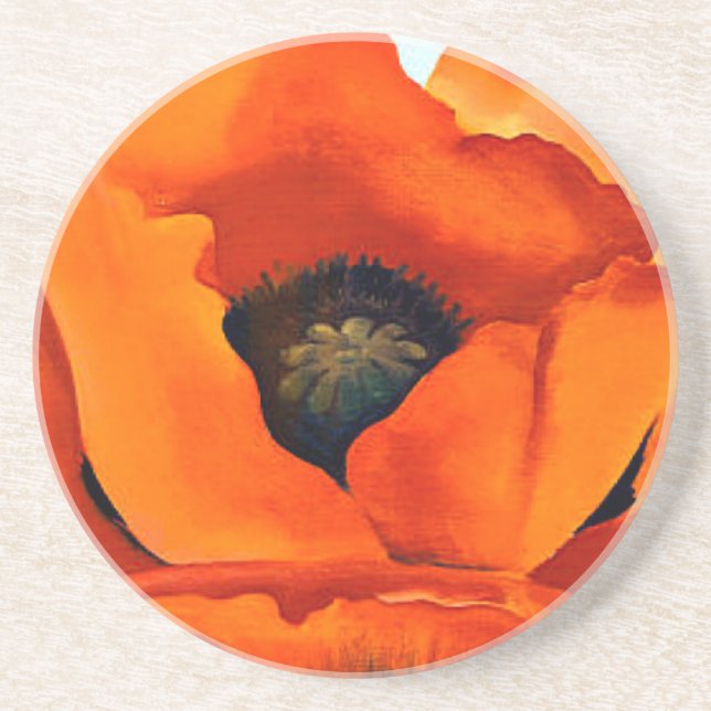 Atemberaubende rote Mohnblumen-Blume 1927 Georgia Sandstein Untersetzer (Vorne)