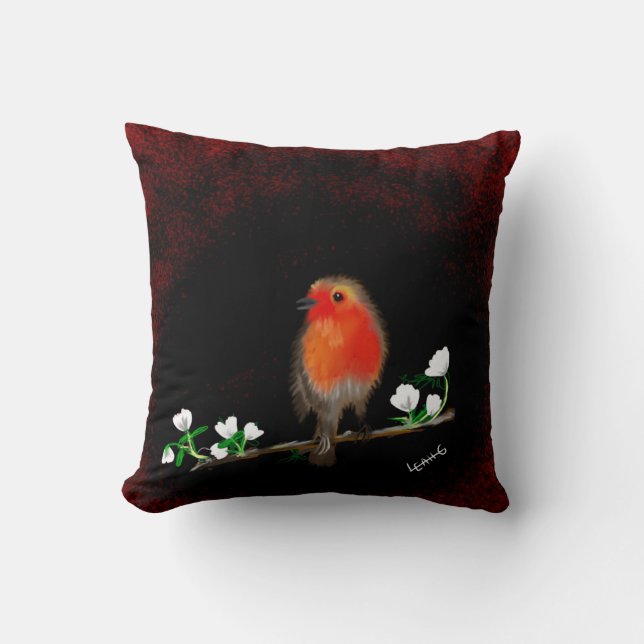 Atemberaubende rote Robin-Kunst Kissen (Vorderseite)
