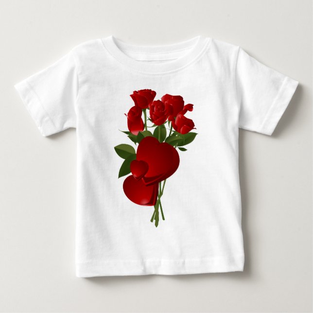Atemberaubende Rote Rosen und Herzen Baby T-shirt (Vorderseite)