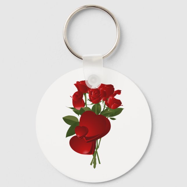 Atemberaubende Rote Rosen und Herzen Schlüsselanhänger (Vorderseite)