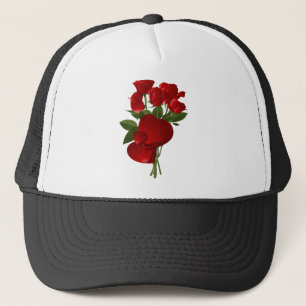 Atemberaubende Rote Rosen und Herzen Truckerkappe
