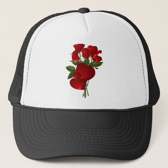 Atemberaubende Rote Rosen und Herzen Truckerkappe (Vorderseite)