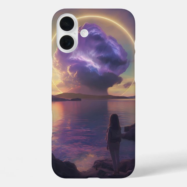"Atemberaubende Surreallandschaft mit Fiery Orange iPhone 16 Plus Hülle (Rückseite)