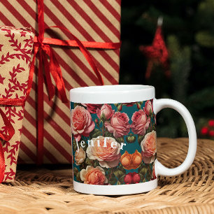 Atemberaubende Vintage botanische Blume Kaffee Tas Tasse