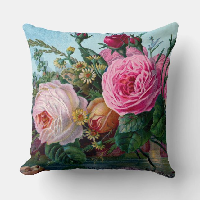 Atemberaubende Vintage Rose drucken Kissen (Vorderseite)