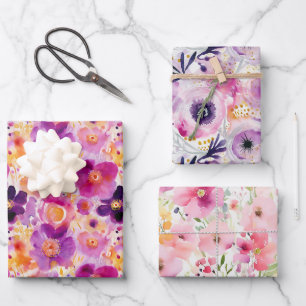 Atemberaubende Wasserfarbe Lila Blumenmuster Gesch Geschenkpapier Set