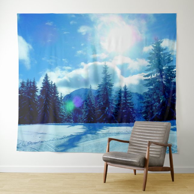 Atemberaubende Wintersonnenbäume Landschaft Wandteppich (Beispiel (Horizontal))