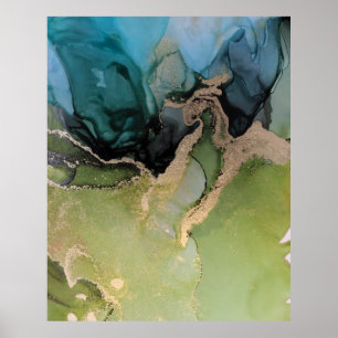 Atemberaubender Aquamariner Black Gold Alkoholtink Poster